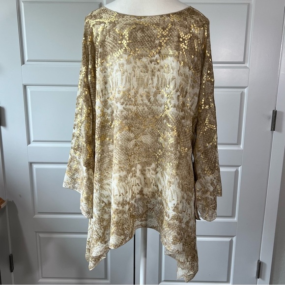 Gold Snake Print Tunic Top Long Sleeve Asymmetric Hem - Picture 3 of 5